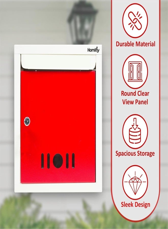 HOMIFLY صندوق بريد/صندوق اقتراحات/صندوق شكاوى/صندوق رسائل بحجم A4 للتثبيت على الحائط من HOMIFLY للمكتب/صندوق بريد لبوابة المنزل مع نافذة شفافة وقفل مفتاح آمن - (أحمر وعاجي) - Image 5